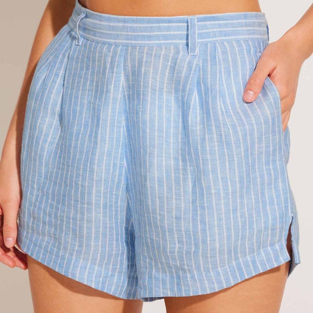 Vitamin A The Getaway Short Summer Stripe EcoLinen Blue White 100% Linen Large